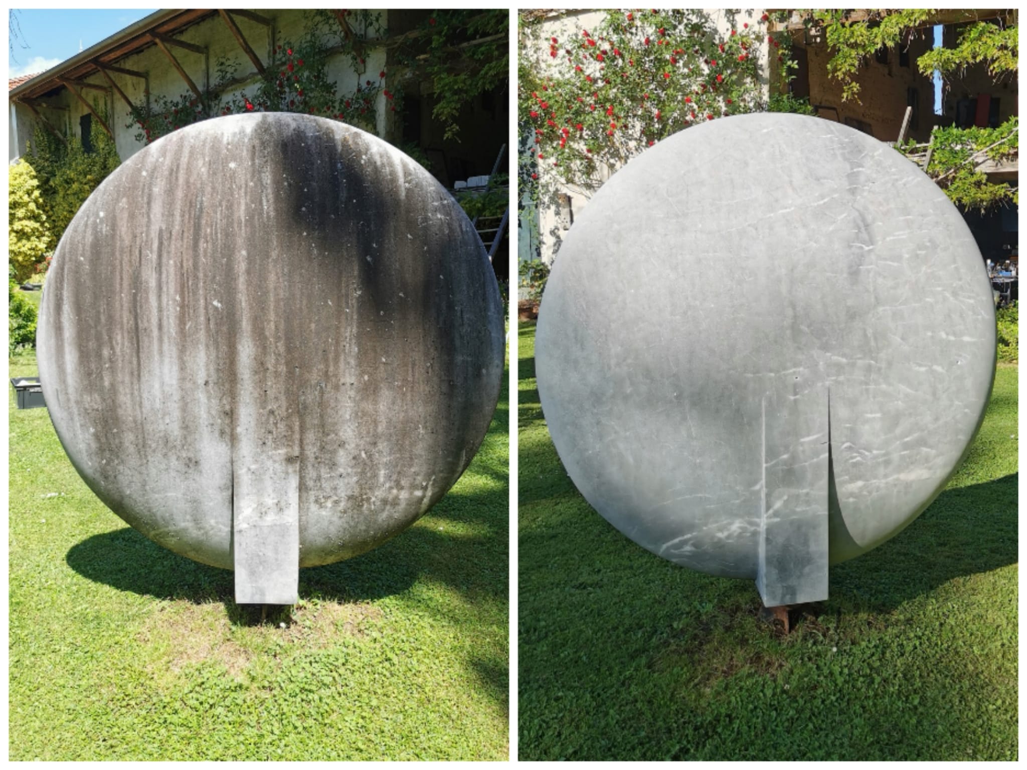 photomontage avec une sculpture avant et après nettoyage